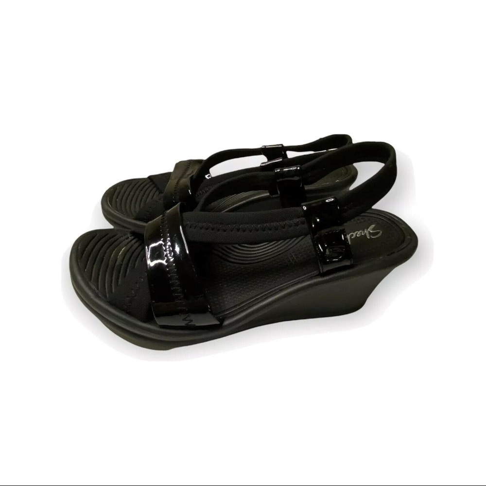 Skechers Womens Black Sandal Wedge Heel Sz 8.